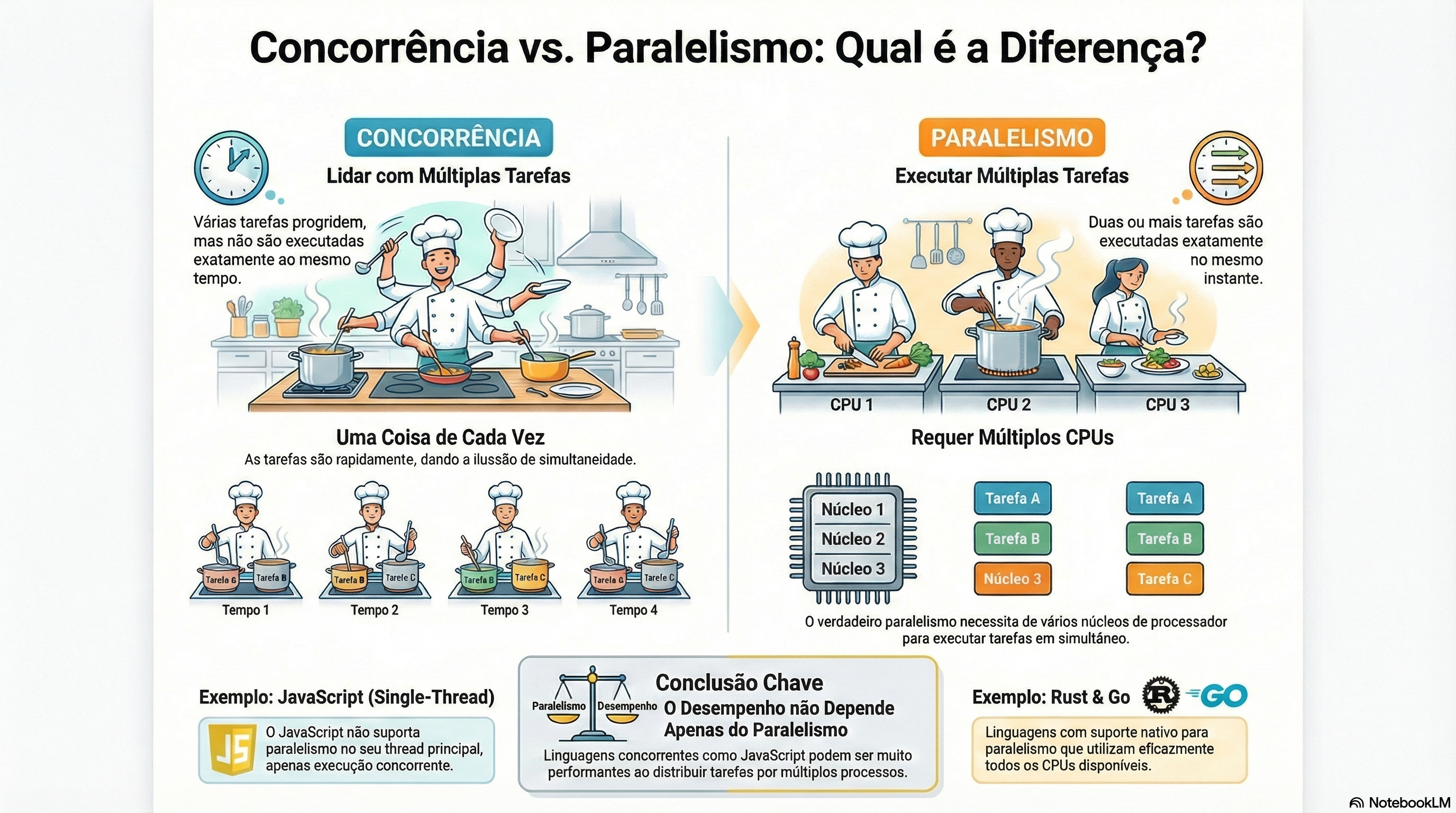 Analogia do Chef - Concorrência vs Paralelismo